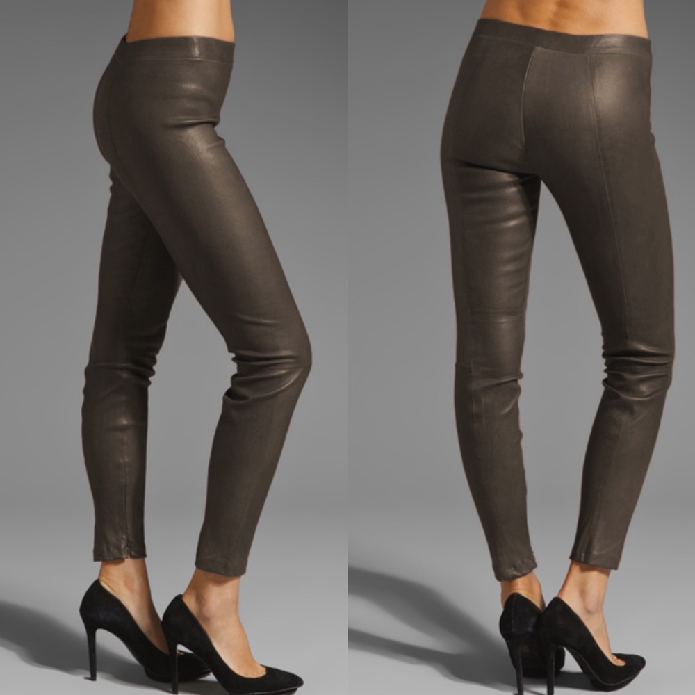 Revolve Vince Real Leather Leggings Zippered Hem Brown XS
